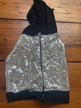 Silver Sequin Dance Skirt with Black Waistband